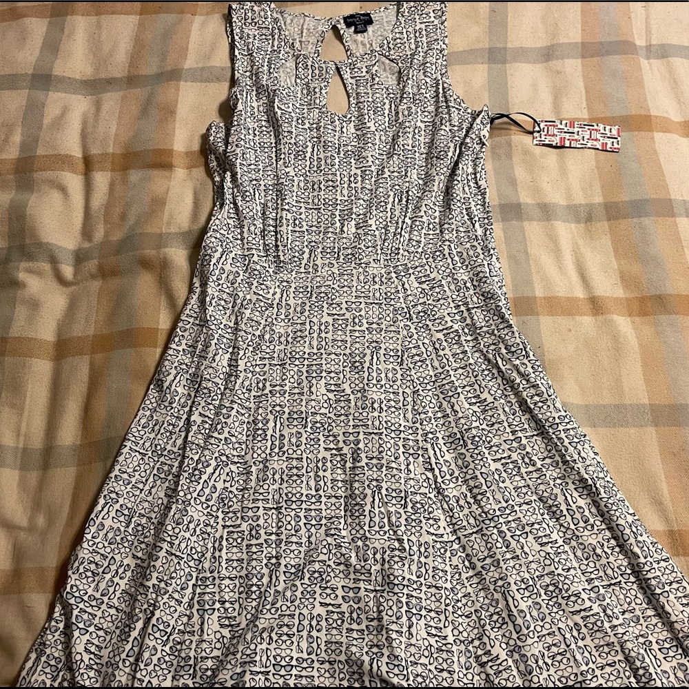 Savile Row, White Sundress with glasses print, Size 4
